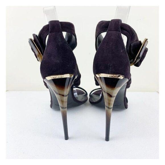 Burberry Marham Purple Suede Trench Ankle Wrap Ombré Heel Buckle Sandal 9 - Picture 6 of 13
